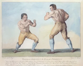 Match de boxe entre Thomas Johnson et Isaac Perrins, gravé par T. Grozer, 1789